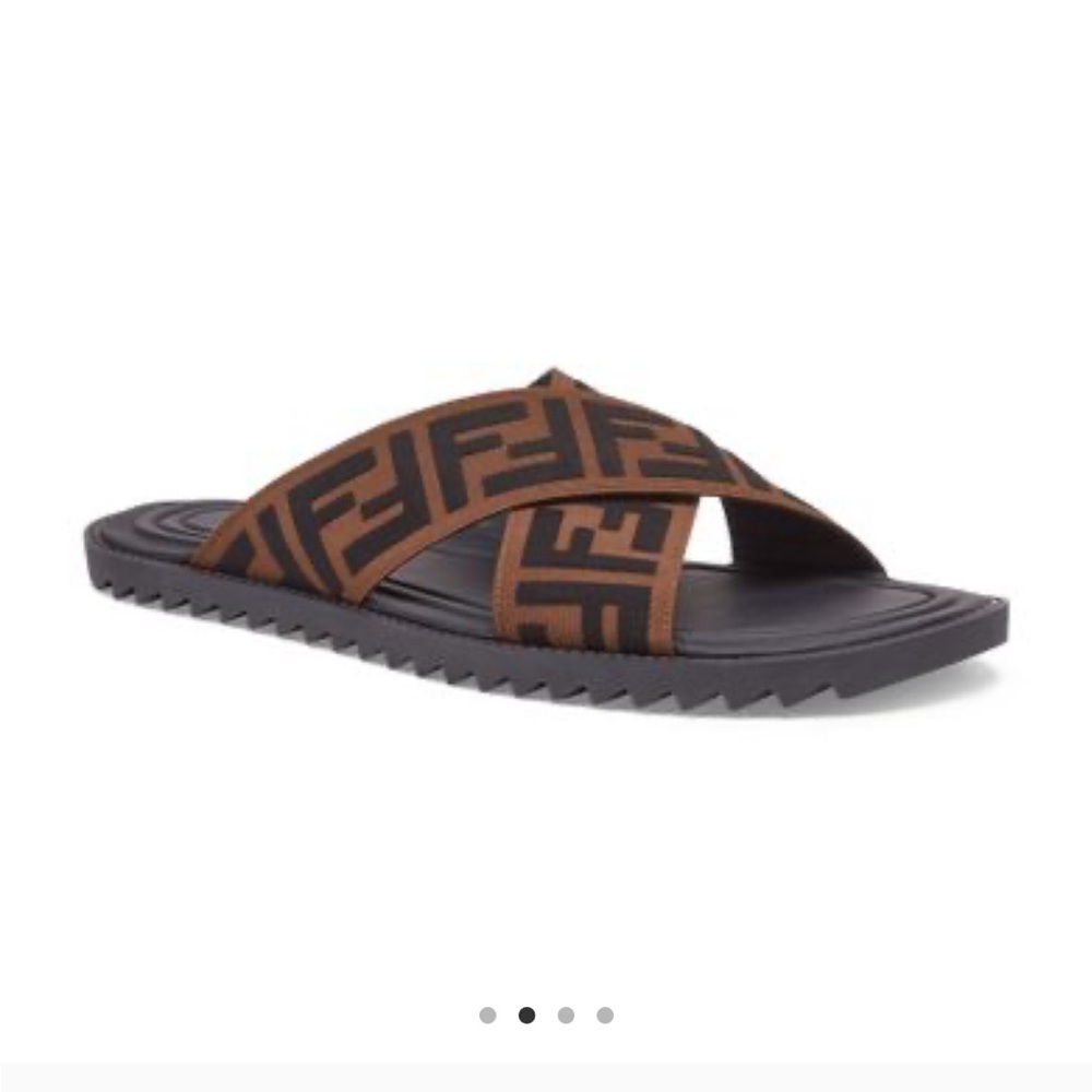 Fendi
Men's Brown Cross Strap Ff Logo Slide Sandals